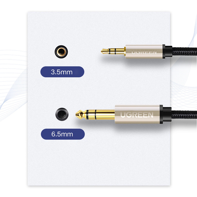 Аудіокабель UGREEN AV127 3.5mm Male to 6.35mm Male, TRS Stereo Audio Cable, nylon braid, 5m Gray