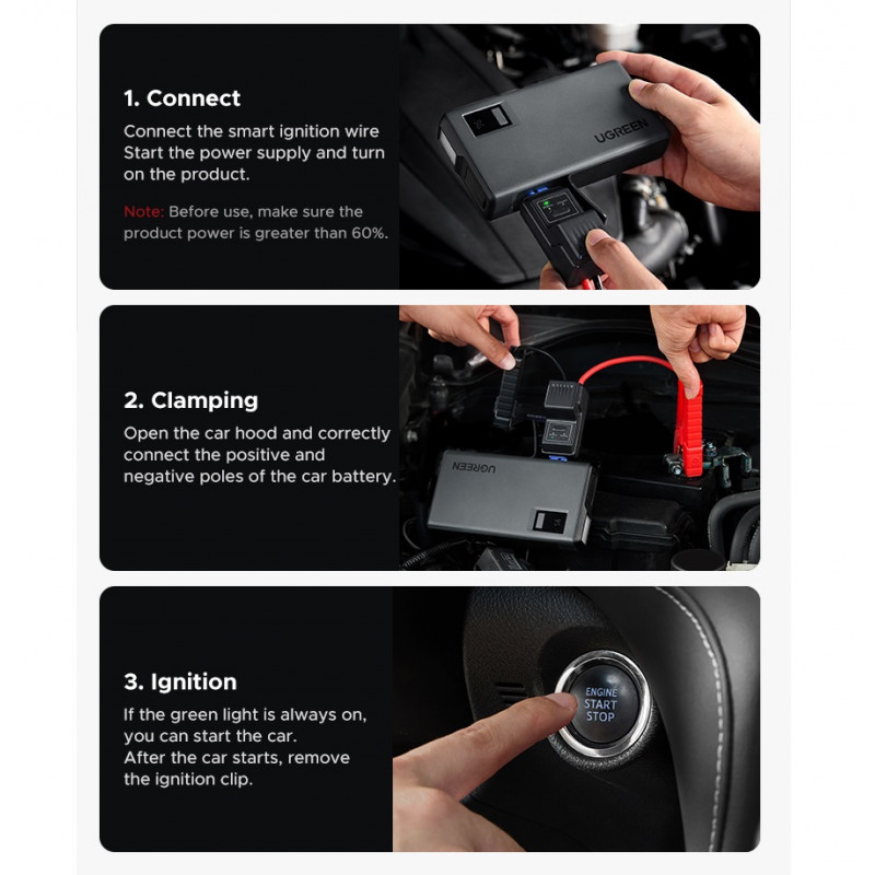 Автомобільний пуско-зарядний пристрій UGREEN ES702 12000mAh Car Jump Starter