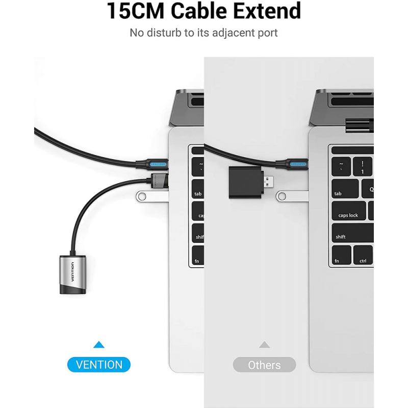 Адаптер Vention USB External Sound Card 0.15M Gray Metal Type (CDKHB)