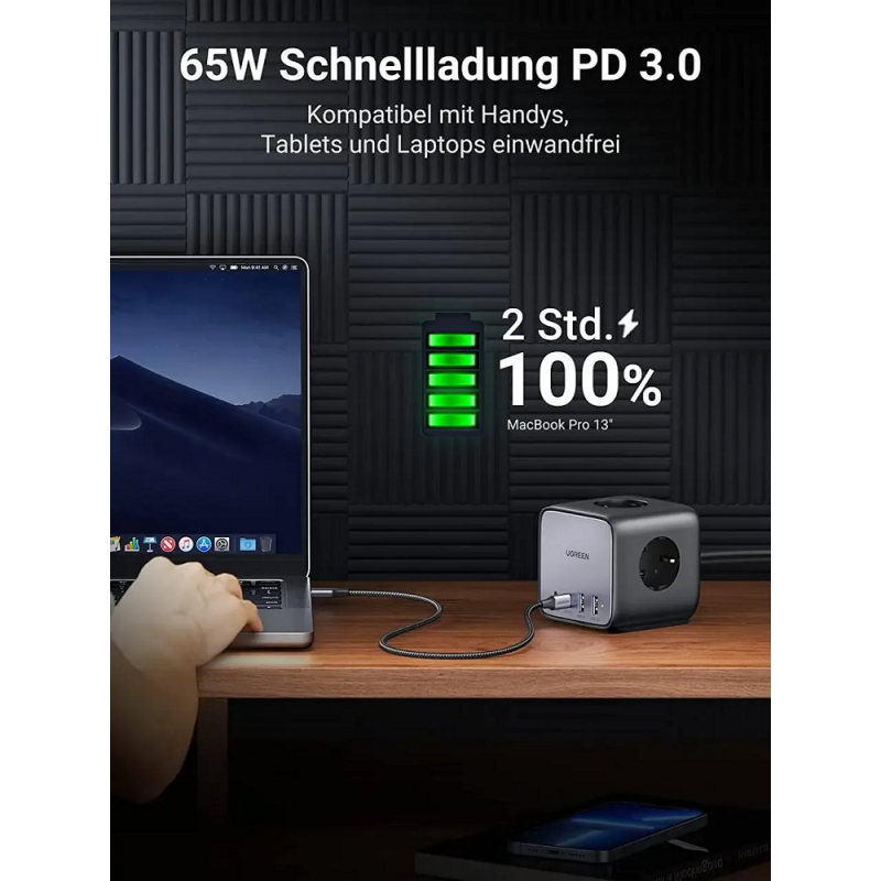 Мережевий зарядний пристрій UGREEN CD268 65W DigiNest Cube (2C2A) (UGR-60113)