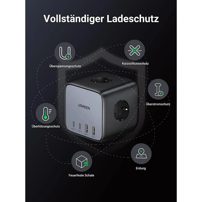 Мережевий зарядний пристрій UGREEN CD268 65W DigiNest Cube (2C2A) (UGR-60113)