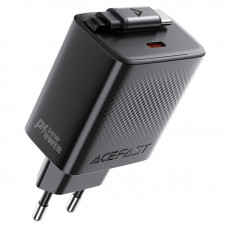 Мережевий зарядний пристрій з кабелем ACEFAST A110 PD30W GaN charger (USB-C+USB-C) with retractable cable (EU) Black