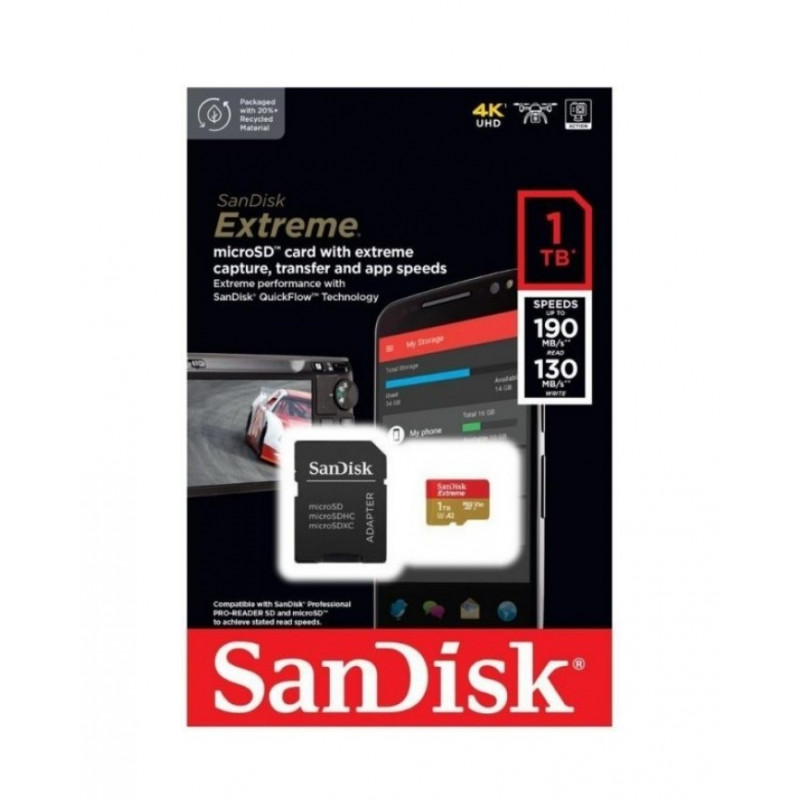 Карта пам'яті microSDXC (UHS-1 U3) SanDisk Extreme A2 1TB class 10 V30 (R190MB/s,W130MB/s) (adapter SD)