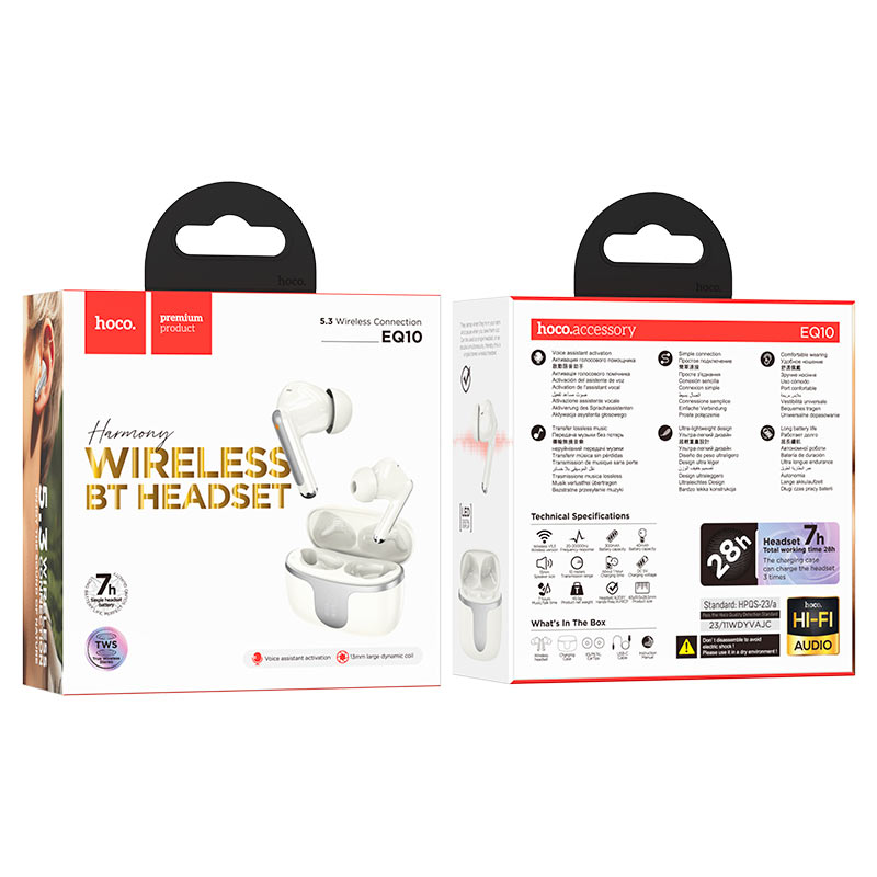 Бездротові навушники HOCO EQ10 Harmony true wireless BT headset Milky White