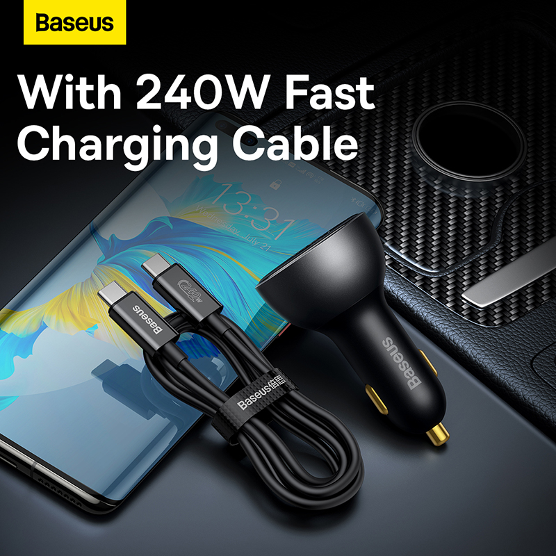 Автомобільний зарядний пристрій Baseus Digital Display PD3.1 Dual Fast Charger Car Charger U+C 140W Set Obsidian Black (With Superior Series Fast Char