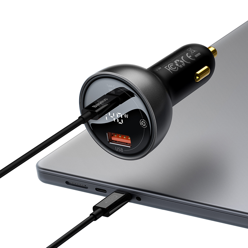 Автомобільний зарядний пристрій Baseus Digital Display PD3.1 Dual Fast Charger Car Charger U+C 140W Set Obsidian Black (With Superior Series Fast Char