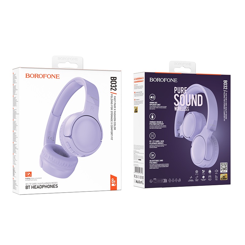 Бездротові накладні навушники BOROFONE BO32 Show BT headphones Purple