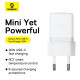 Мережевий зарядний пристрій Baseus Palm Fast Charger 1C 20W EU Moon White (with Baseus Mini White Cable USB-C to USB-C 60W (20V/3A) 1m Moon White)