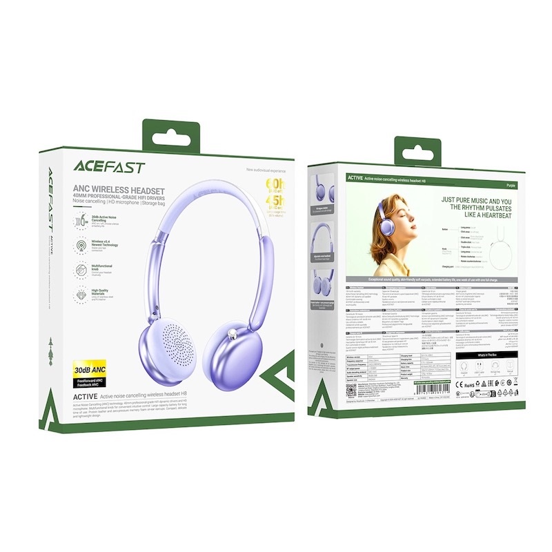 Бездротові накладні навушники ACEFAST H8 active noise cancelling wireless headset Silver