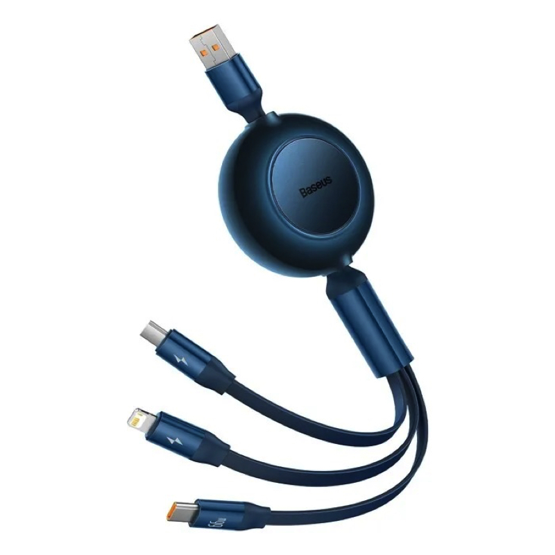Кабель Baseus Bright Mirror 2 Series Retractable 3-in-1 Fast Charging  Data Cable USB to M+L+C 66W 1.1m Blue