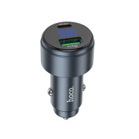 Автомобільний зарядний пристрій HOCO Z57B Glorious 63W dual-port digital display PD45W+QC3.0 car charger Metal Gray
