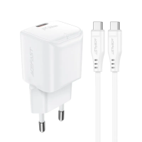 Мережевий зарядний пристрій з кабелем ACEFAST A73 mini PD20W GaN single USB-C charger set (C3-03) White