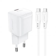 Мережевий зарядний пристрій з кабелем ACEFAST A73 mini PD20W GaN single USB-C charger set (C3-03) White