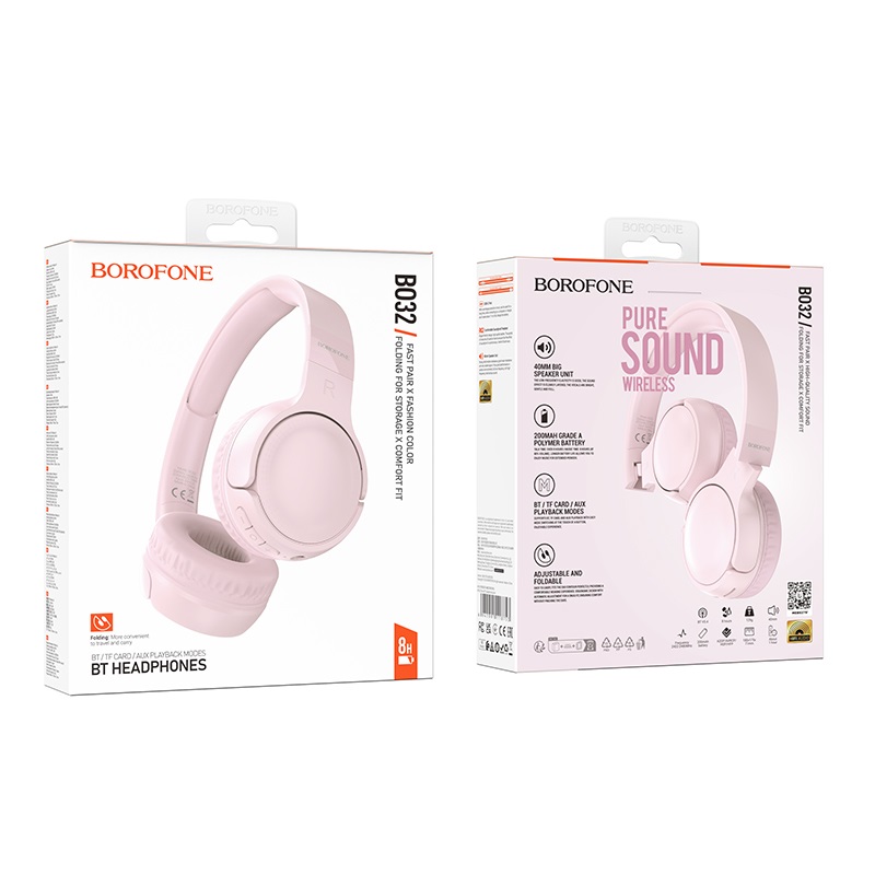 Бездротові накладні навушники BOROFONE BO32 Show BT headphones Pink