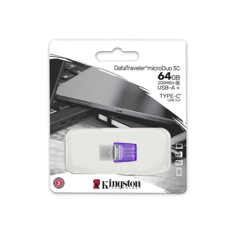 Флеш-накопичувач Kingston USB 3.2 DT microDuo 3C 64GB (Type-A/Type-C) (200Mb/s)
