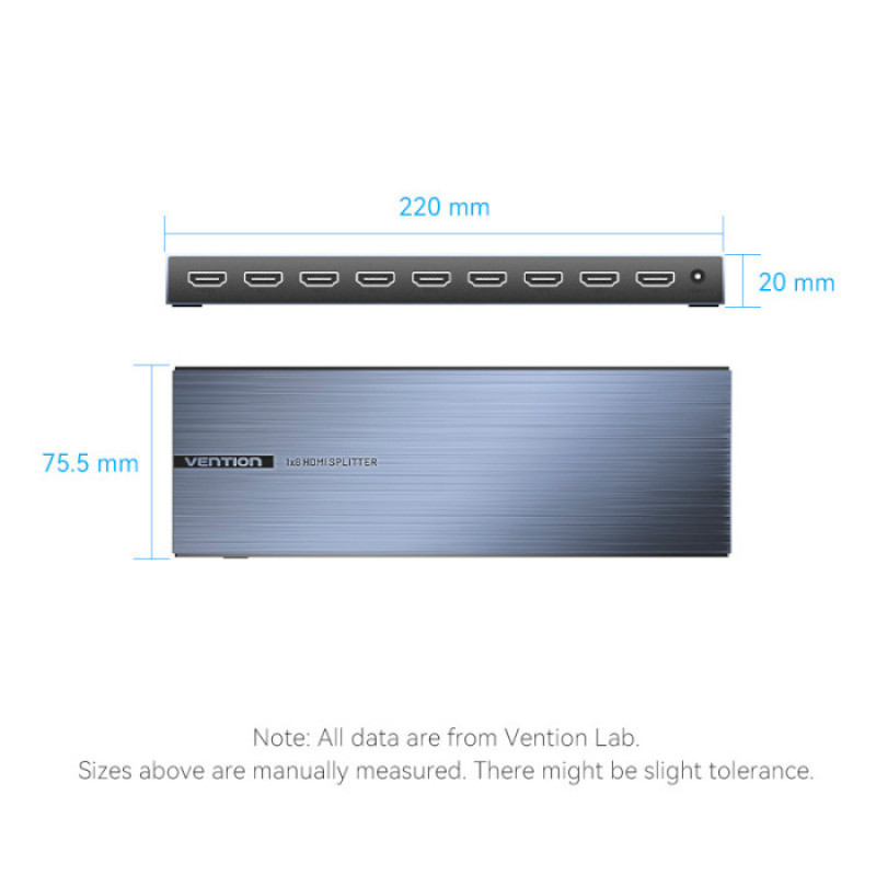 Сплітер Vention 4K 1x8 HDMI Splitter Black Aluminum Alloy Type EU Standard