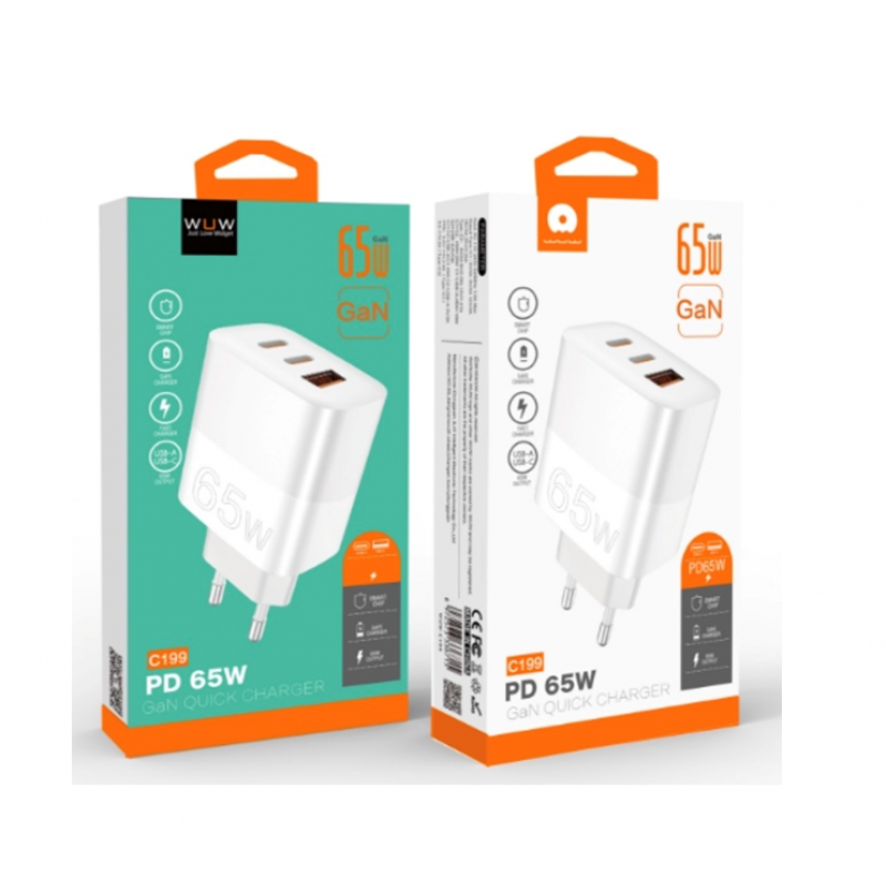 Мережевий зарядний пристрій WUW-C199 PD65W+PD20W+QC18W GaN C white