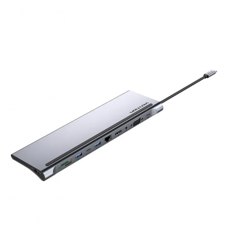 USB-хаб Vention Multi-function USB-C to HDMI/VGA/USB-C Gen 1/USB 3.0x2/USB 2.0/RJ45/SD/TF/TRRS 3.5mm/PD Docking Station 0.25m
